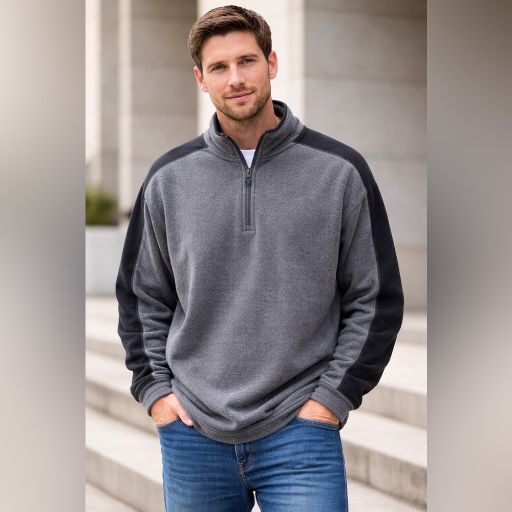 Champs Sports Gray and Black Colorblock Quarter Zip Fleece Pullover Jacket XL